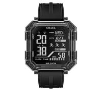 KXAITO Reloj deportivo digital, caja cuadrada de 43 mm, pantalla de hora dual, resistente al agua hasta 5 ATM, cronógrafo de alarma, cronómetro, correa de gel de sílice, Negro, Digital