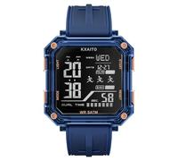 KXAITO Reloj deportivo digital, caja cuadrada de 43 mm, pantalla de hora dual, resistente al agua hasta 5 ATM, cronógrafo de alarma, cronómetro, correa de gel de sílice, Azul, Digital