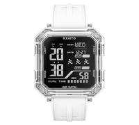 KXAITO Reloj deportivo digital, caja cuadrada de 43 mm, pantalla de hora dual, resistente al agua hasta 5 ATM, cronógrafo de alarma, cronómetro, correa de gel de sílice, Blanco, Digital