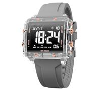 KXAITO Reloj deportivo digital, caja cuadrada de 44 mm, pantalla de luz nocturna LED, resistente al agua hasta 5 ATM, correa de gel de sílice, cronómetro con alarma, cronómetro, regalo, Gris, Digital