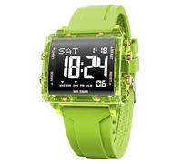 KXAITO Reloj deportivo digital, caja cuadrada de 44 mm, pantalla de luz nocturna LED, resistente al agua hasta 5 ATM, correa de gel de sílice, cronómetro con alarma, cronómetro, regalo, Verde, Digital