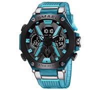 KXAITO Reloj deportivo para hombre, resistente al agua, militar, fecha, multifunción, táctica, LED, alarma, cronómetro, para hombre 8087, Turquesa translúcida 8087, Large, Militar