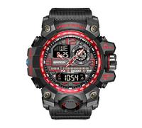 KXAITO Relojes de los hombres Deportes al aire libre impermeable Militar reloj fecha multi función tácticas LED Cara alarma cronómetro para los hombres 3133, 3133_Rojo, L