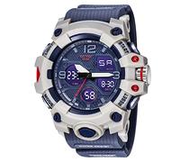 KXAITO Relojes para hombre Deportes al aire libre Impermeable Militar Reloj de pulsera Fecha Multifunción Tácticas LED Alarma Cron, 001_Blanco y Azul, L