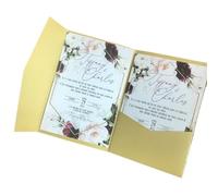 KXCVBNKLJ Tarjeta de boda personalizada, Wedding Invitations Pack Of 50 Tri Fold Pocket Customized Print Multicolor Options(Dark Gold,Outside Cover only)