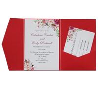 KXCVBNKLJ Tarjeta de boda personalizada, Wedding Invitations Pack Of 50 Tri Fold Pocket Customized Print Multicolor Options(Red,Outside Cover only)
