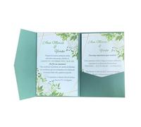 KXCVBNKLJ Tarjeta de boda personalizada, Wedding Invitations Pack Of 50 Tri Fold Pocket Customized Print Multicolor Options(Dark Green,Outside Cover only)