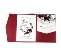 KXCVBNKLJ Tarjeta de boda personalizada, Wedding Invitations Pack Of 50 Tri Fold Pocket Customized Print Multicolor Options(Dark Red,Whole Set Customize)