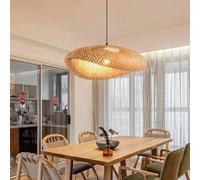 KXEcoLife Lámpara Colgante de bambú de 1 luz, Hecha a Mano, con Cesta rústica Ajustable para Cocina, Isla, Comedor y Sala de Estar.