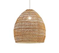KXEcoLife Lámpara Colgante de bambú Tejido Estilo Artesanal con Pantalla de Cesta de Mimbre metálico para Restaurante o Dormitorio.