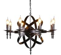 KXEcoLife Lámpara Colgante de Estilo Industrial Retro Tipo Loft: araña Redonda Creativa de 8 Bombillas con diseño de Globo de Hierro Negro para Isla de Cocina, Sala de Estar, Comedor y dormi