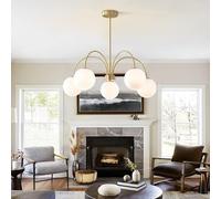 KXEcoLife Lámpara Colgante de Techo de Cristal, araña de Globo de Mediados de Siglo, Opciones de Montaje Empotrado de 3 o 5 Luces.