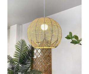 KXEcoLife Lámpara Colgante LED Estilo Boho de ratán, lámpara Colgante Moderna de 30 cm (11,8 Pulgadas) Tejida a Mano en Madera Natural, candelabros de Mimbre Estilo Colonial español para Sal