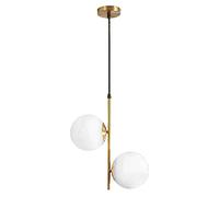 KXEcoLife Lámpara Colgante LED Moderna de 2 Luces con Pantalla de Globo de Cristal, Elegante iluminación de suspensión para Cocina y Sala de Estar (Acabado en Oro Blanco).