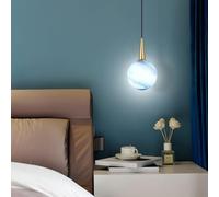 KXEcoLife Lámpara Colgante Nordic Blue Planet Design Modern Minimalist Pendant Nursery Bedroom Nighttime Glass Sphere Chandelier Dining Loft Kitchen Ø15 * H25cm G9
