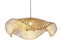 KXEcoLife Lámpara Colgante Retro de bambú - Lámpara de araña de ratán Hecha a Mano, Altura Ajustable, Casquillo E27, Ideal para Sala de Estar, Restaurante o salón de té, Estilo Antiguo, 75 c