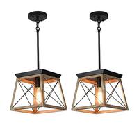 KXEcoLife Lámpara Colgante TCHAU de Estilo rústico, de Altura Ajustable, Estilo Industrial, con Jaula de Metal, Estilo Retro Vintage, para Loft, Cocina, Isla, cafetería (tamaño: 2 Unidades)