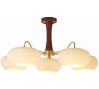 KXEcoLife Lámpara de araña de 3 Luces de latón Antiguo con Cristal lechoso, semiempotrada, Estilo rústico Vintage, de Madera, Estilo Moderno de Mediados de Siglo, para Dormitorio, Sala de es