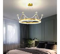 KXEcoLife Lámpara de araña de Princesa de 20" para Dormitorio, Rosa, Oro, Corona, luz Colgante LED Regulable para habitación Infantil, lámpara de Techo Redonda Moderna para guardería infanti