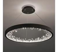 KXEcoLife Lámpara de araña LED Moderna con diseño de Anillo, Cristal Redondo y Colgante Circular en Color Negro, 80 cm, luz de 3 Colores, Fabricada en China.