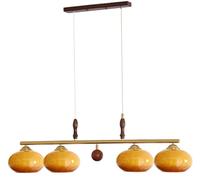 KXEcoLife Lámpara de araña Lineal Dorada de 3 Luces con Globo, Vidrio Esmerilado, Madera, Estilo Mediados de Siglo, Estilo Vintage Naranja, para Comedor, Cocina y Mesa.