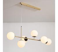 KXEcoLife Lámpara de araña Moderna de Globo de Cristal de 6 Luces, lámpara de araña Industrial de Mediados de Siglo, lámpara Colgante Lineal de Techo de Metal con Pantalla de Bola para Sala
