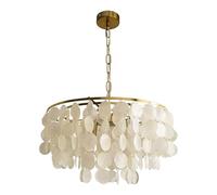 KXEcoLife Lámpara de araña Redonda de Estilo costero Natural con Conchas de capiz, lámpara Colgante de Techo de Estilo idílico para Comedor, Sala de Estar, Cocina y baño (tamaño: 40 cm).
