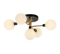 KXEcoLife Lámpara de Techo semiempotrada, Moderna lámpara de araña Decorativa con Globo de Cristal y Marco Dorado y Negro, Ideal para Dormitorio, Comedor, Sala de Estar o Estudio.
