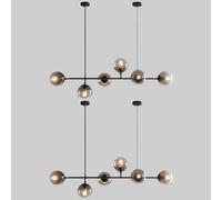KXEcoLife Modern 6Light Linear Pendant Lamp Adjustable Height Vintage Crystal Globe Lighting MidCentury Industrial Fixtures for Kitchen Island & Living Room Farmhouse Decor.