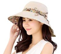 KXF Sombrero de sol para mujer, con protección UPF50+, plegable, de verano, reversible, para exteriores, ala ancha, beige, Talla única