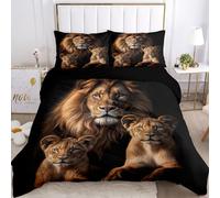 KXHHYB Juego de ropa de cama de 3 piezas León 200x200 Negro con motivo animal, funda nórdica reversible de microfibra con cremallera oculta, edredón moderno marrón con diseño de león y funda de