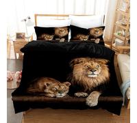 KXHHYB Ropa de Cama 3D de león de 135 x 200 cm, Color Negro, diseño de Animales, Cremallera Oculta, Reversible, Funda nórdica Moderna y Funda de Almohada de león marrón (Style-2, 135 x 200 cm)