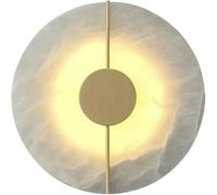 KXKLGWHN Aplique de pared de mármol de estilo japonés, pantalla redonda única, aplique LED de luz cálida, iluminación decorativa de pared para balcón y comedor.