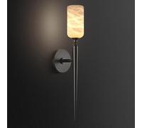 KXKLGWHN Aplique de pared de mármol estilo medieval con rosca G9, conexión eléctrica fija, pantalla de alabastro natural con cuerpo de metal, lámpara de pared decorativa para sala de estar y mesita de