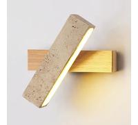 KXKLGWHN Lámpara de pared estilo Wabi Sabi de travertino amarillo natural, base de madera, aplique de pared con ángulo giratorio, luz de pared LED con conexión por cable, luminaria decorativa para esc