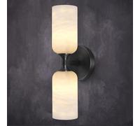 KXKLGWHN Lámpara de pared minimalista nórdica de 2 luces, lámpara de pared de alabastro natural de 35 cm, lámpara de pared con conexión de cable G9, luminaria decorativa para dormitorio, tocador y esc