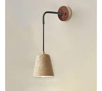 KXKLGWHN Lámpara de pared moderna de estilo industrial con casquillo E26, aplique de pared de travertino amarillo natural, conexión eléctrica fija, base de madera, luminaria decorativa para dormitorio