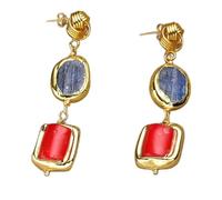 KXQYIKYI Azul de coral rojo con aretes de pulsera con cuentas de borde dorado para regalos de dama