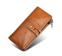 KXQYIKYI Cartera para Mujer Tarjetero de Cuero Genuino Carteras de Mano largas Vintage Monedero para teléfono de Viaje con Bloqueo RFID, Marrón, HEHDOOEBH-B0B6PV5T91