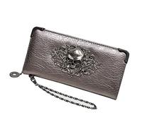 KXQYIKYI Carteras de Calavera para Mujer Cartera con Cremallera Bolsos de Mano de Cuero sintético Brillante Bolsos de Mano Chian Bolso Bolsillos para Tarjetas Monedero Largo Cion-Rojo Rojo, Plata