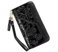 KXQYIKYI Carteras de Cuero Genuino para Mujer, Cartera de Mano Floral de diseñador, Bolso de Mano para Mujer con Borla (20098 Morado)