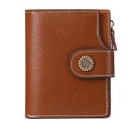 KXQYIKYI Carteras pequeñas Plegables de Cuero Genuino con Bloqueo RFID para Mujer, con Ventana de identificación, Cremallera, Tarjetero, Organizador, Bolso con Solapa