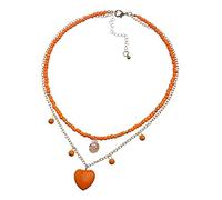 KXQYIKYI Collar con colgante de corazón, cadena de cuentas de semillas de dos capas, collar de piedra natural para regalo de mujer (color del metal: turquesa) (una turquesa púrpura)