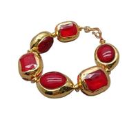 KXQYIKYI Pulsera de cristal rojo rectángulo de 20x25 mm de 20x30 mm de forma ovalada pulsera con cuentas chapadas