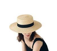 KXQYIKYI Sol Straw Summer Mujeres Borre Ancho Sombrero de Paja Natural Capeu Sol Sol Sol Boater Boater Black Beach Gat (Delgada 10 cm Un Si