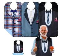 KXVXXV 3 baberos para adultos, protección de alimentos, baberos para adultos, impermeables, unisex, protección para ropa con bandeja colectora con botones de presión, reutilizables