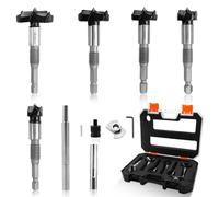 KXVXXV Forstner - Juego de brocas para madera (15/20/25/30/35 mm), broca de madera mejorada con barra de extensión, tope de profundidad M10