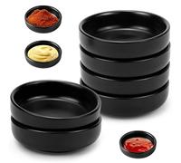 KXVXXV Juego de 6 cuencos para salsa de soja, cuencos pequeños de cerámica, 9 x 2,5 cm, para sushi, postre, salsa de tomate, barbacoa (negro)