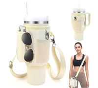 KXVXXV Para Stanley Cup Bolsa para Stanley Cup Accesorios para Stanley Quencher 40oz con correa de hombro ajustable y compartimento para teléfono móvil para actividades al aire libre y turismo (blanco
