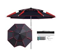 KXWOQ3ED Sombrilla de Playa Antiviento, Protección UV, con Estaca y Bolsa de Transporte, Giratoria 360°, para Pesca al Aire Libre, Terrazas, Picnics(Black Red,240cm/7.9ft)